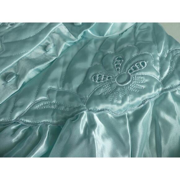 Vintage Satin Quilted Nightgown SMALL Modest Hight Neck Button Grannycore READ - Picture 9 of 11